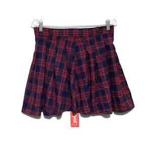 Romwe Blue Red Plaid Pleated Mini Skirt Womens L Schoolgirl Academia Preppy NWT